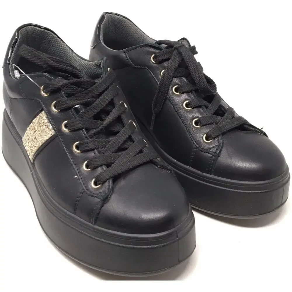 IGI & Co Women's Black Leather Sneakers Silver Sparkle Stripe Women's Size 37
